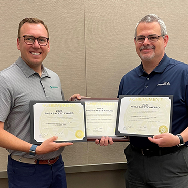 PMEA President Alex Gasbarre presents three PMEA Safety Awards to Jonathan Miller, strategic marketing manager at Air Products