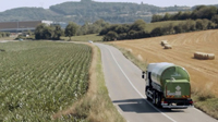 Air Products truck on road between farm fields